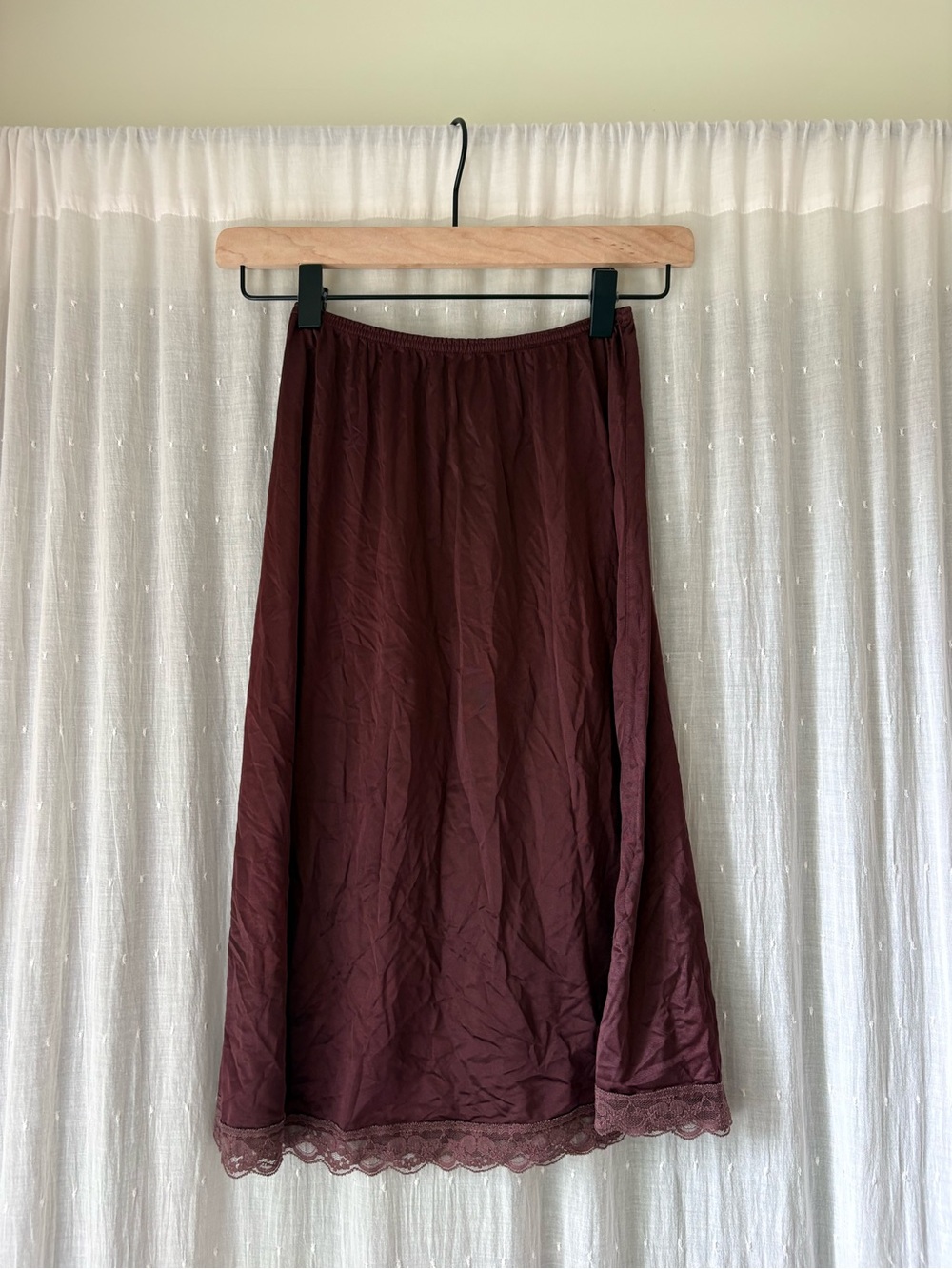 Vintage Brown Lace-Hem Slip Skirt